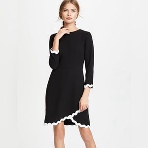 Shoshanna Dress Sutter Faux Wrap in Black Scallop trim